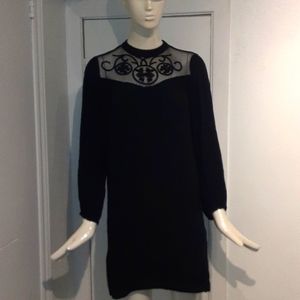 Witchy midi black dress with black embroidery!  Size L